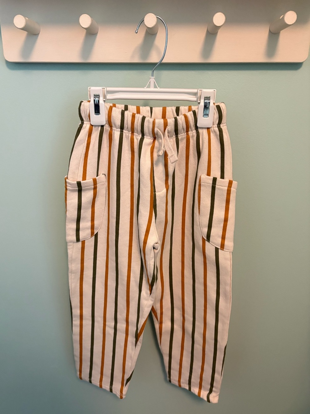 Zara Cream Sweatpants with Brown & Olive Stripes